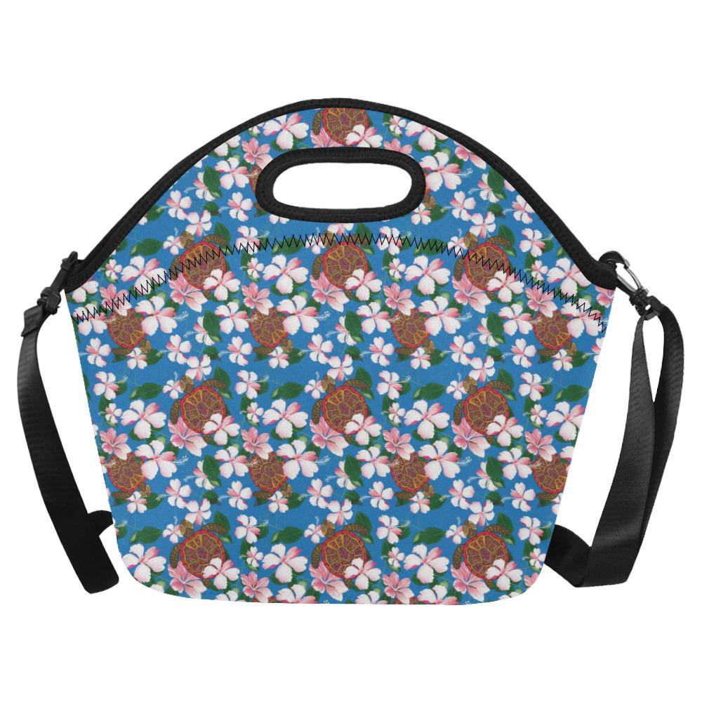 Sea Turtle Pink Hibiscus Hawaiian Print Neoprene Lunch Bag-JorJune