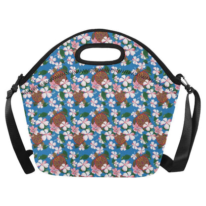 Sea Turtle Pink Hibiscus Hawaiian Print Neoprene Lunch Bag-JorJune