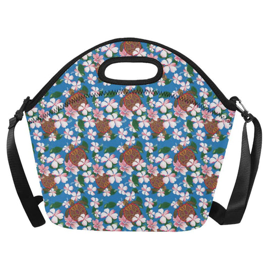 Sea Turtle Pink Hibiscus Hawaiian Print Neoprene Lunch Bag-JorJune