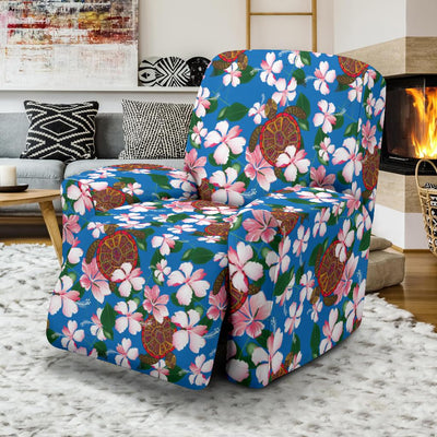 Sea Turtle Pink Hibiscus Hawaiian Print Recliner Slipcover-JORJUNE.COM