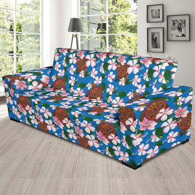 Sea Turtle Pink Hibiscus Hawaiian Print Sofa Slipcover-JORJUNE.COM