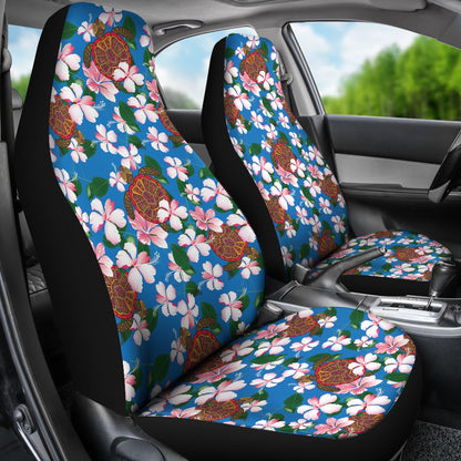 Sea Turtle Pink Hibiscus Hawaiian Print Universal Fit Car Seat Covers-JorJune