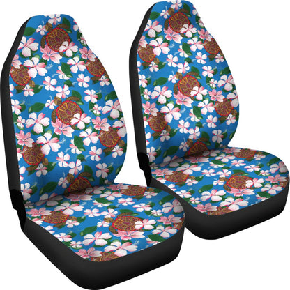 Sea Turtle Pink Hibiscus Hawaiian Print Universal Fit Car Seat Covers-JorJune