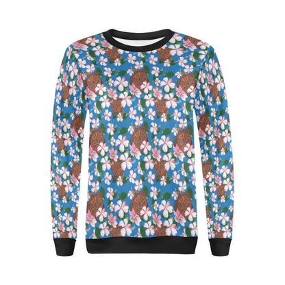 Sea Turtle Pink Hibiscus Hawaiian Print Women Long Sleeve Sweatshirt-JorJune