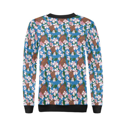 Sea Turtle Pink Hibiscus Hawaiian Print Women Long Sleeve Sweatshirt-JorJune