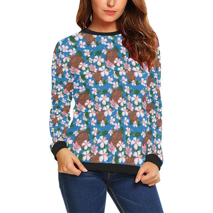 Sea Turtle Pink Hibiscus Hawaiian Print Women Long Sleeve Sweatshirt-JorJune