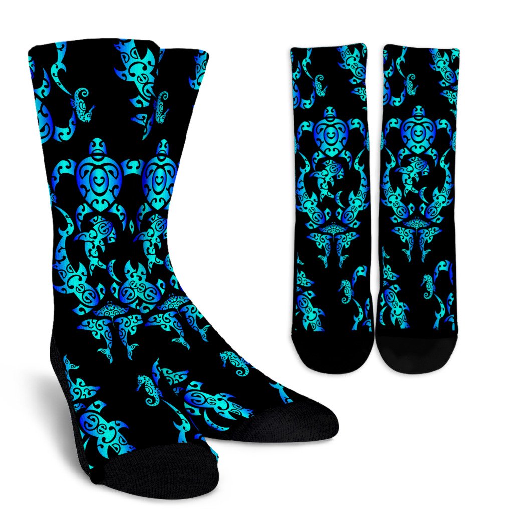 Sea turtle Polynesian Tribal Hawaiian Crew Socks