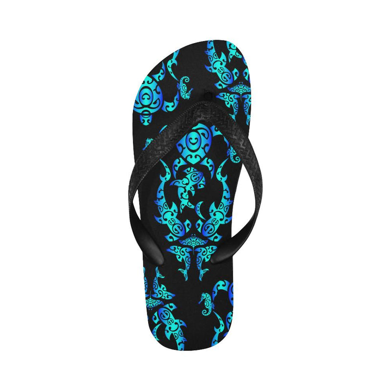 Sea turtle Polynesian Tribal Hawaiian Flip Flops-JorJune