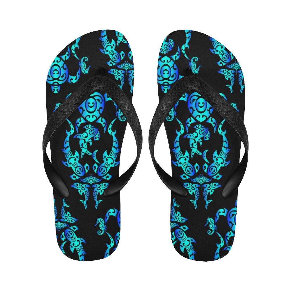 Sea turtle Polynesian Tribal Hawaiian Flip Flops-JorJune