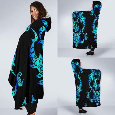 Sea turtle Polynesian Tribal Hawaiian Hooded Blanket-JORJUNE.COM