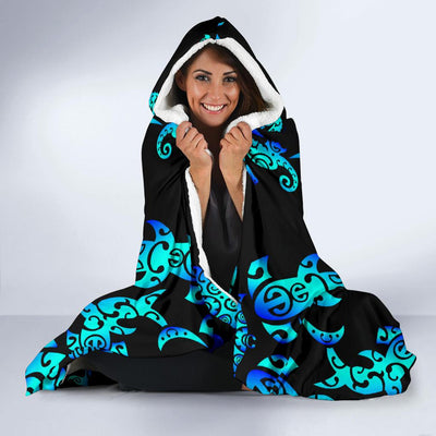 Sea turtle Polynesian Tribal Hawaiian Hooded Blanket-JORJUNE.COM