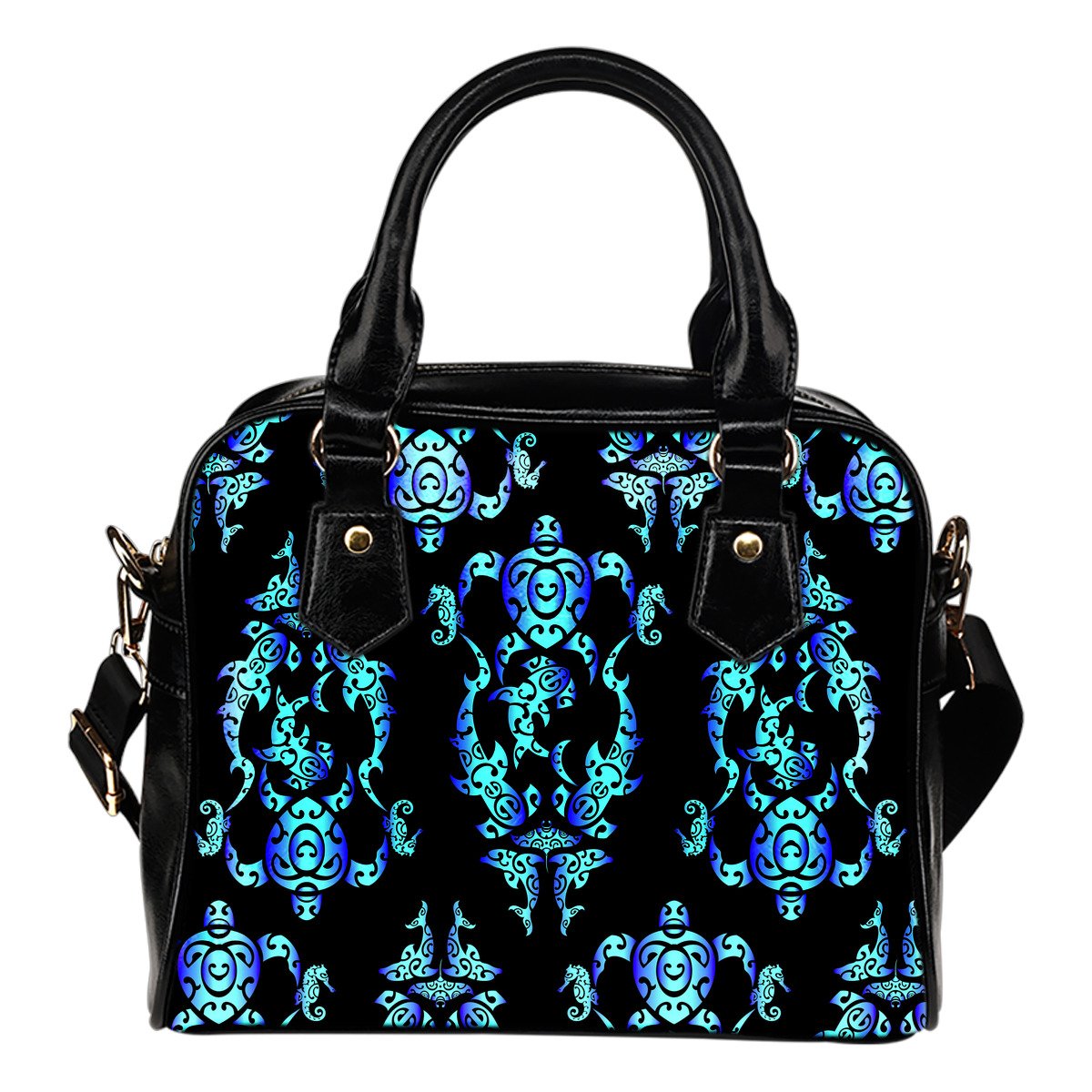 Sea turtle Polynesian Tribal Hawaiian Leather Shoulder Handbag