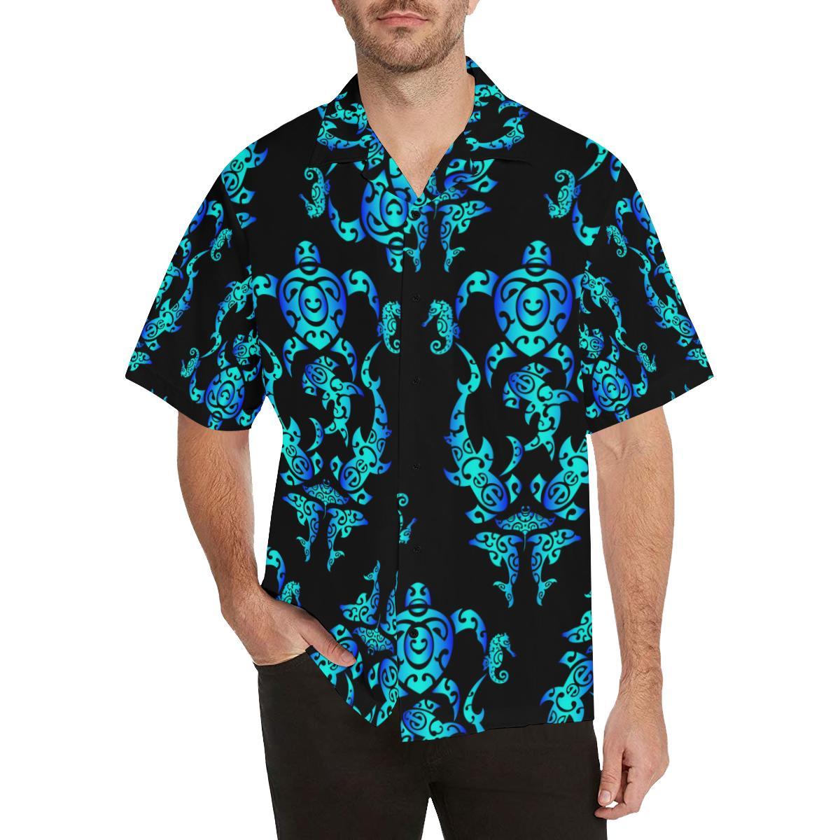 Sea turtle Polynesian Tribal Hawaiian Men Hawaiian Shirt-JorJune