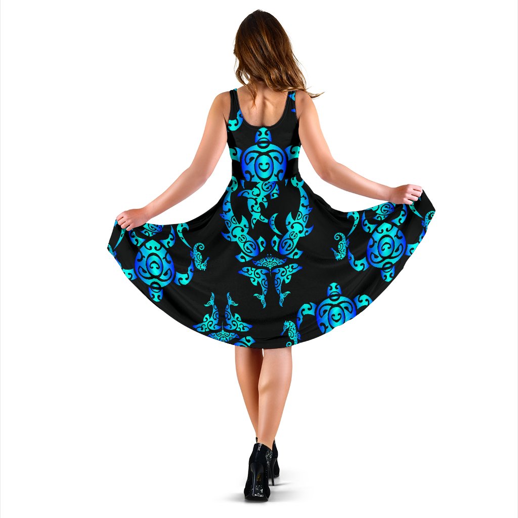 Sea turtle Polynesian Tribal Hawaiian Sleeveless Mini Dress
