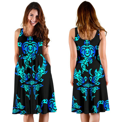 Sea turtle Polynesian Tribal Hawaiian Sleeveless Mini Dress