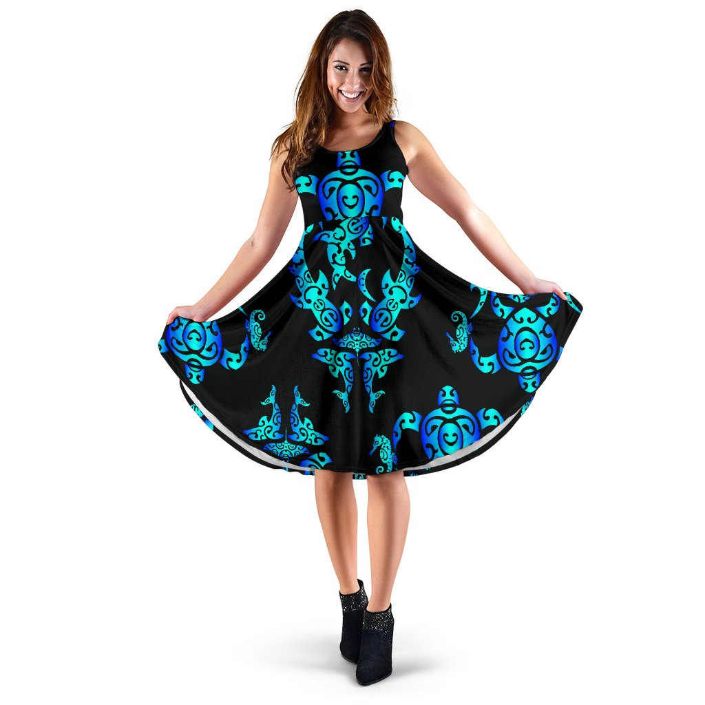 Sea turtle Polynesian Tribal Hawaiian Sleeveless Mini Dress
