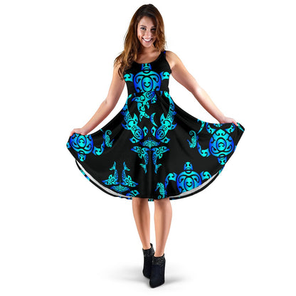 Sea turtle Polynesian Tribal Hawaiian Sleeveless Mini Dress