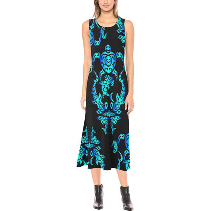 Sea turtle Polynesian Tribal Hawaiian Sleeveless Open Fork Long Dress