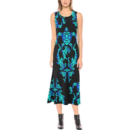 Sea turtle Polynesian Tribal Hawaiian Sleeveless Open Fork Long Dress
