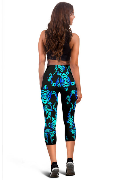 Sea Turtle Polynesian Tribal Hawaiian Women Capris