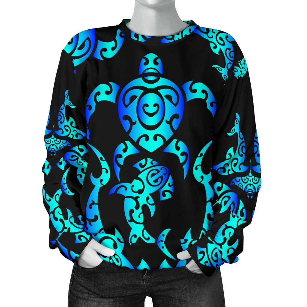 Sea Turtle Polynesian Tribal Hawaiian Women Crewneck Sweatshirt
