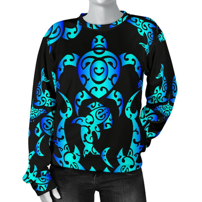 Sea Turtle Polynesian Tribal Hawaiian Women Crewneck Sweatshirt