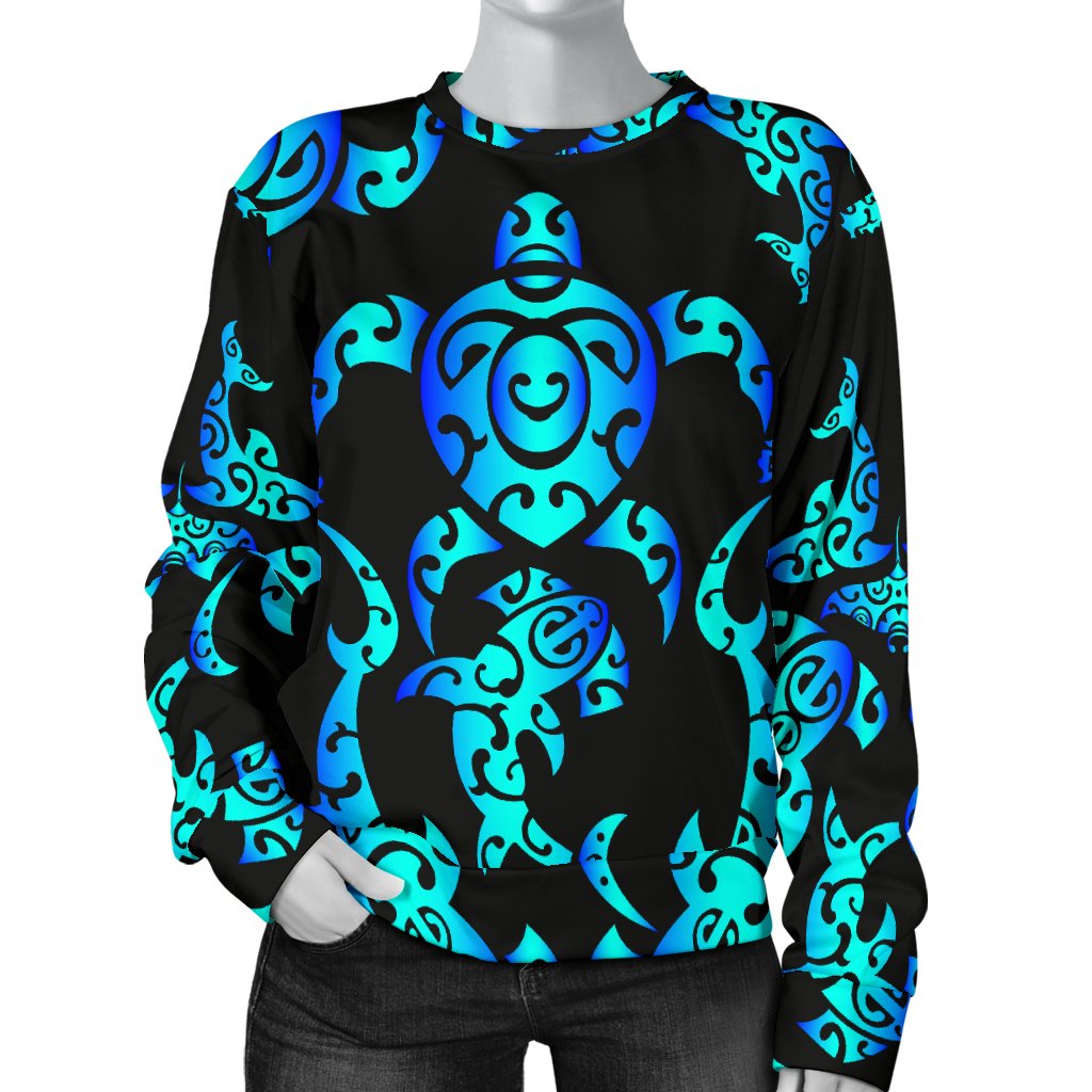 Sea Turtle Polynesian Tribal Hawaiian Women Crewneck Sweatshirt