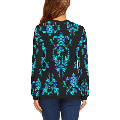 Sea turtle Polynesian Tribal Hawaiian Women Long Sleeve Sweatshirt-JorJune