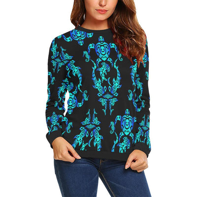 Sea turtle Polynesian Tribal Hawaiian Women Long Sleeve Sweatshirt-JorJune