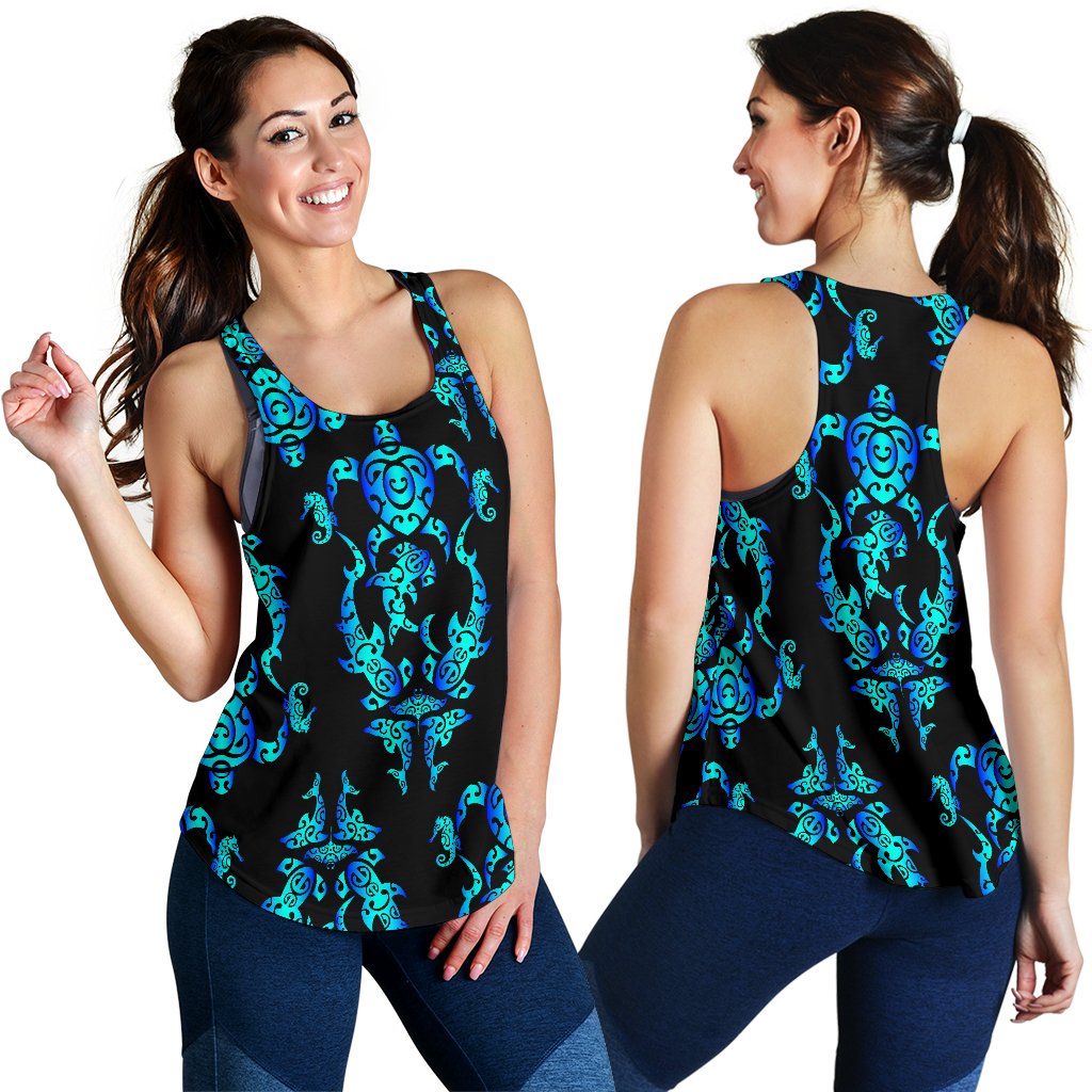 Sea Turtle Polynesian Tribal Hawaiian Women Racerback Tank Top