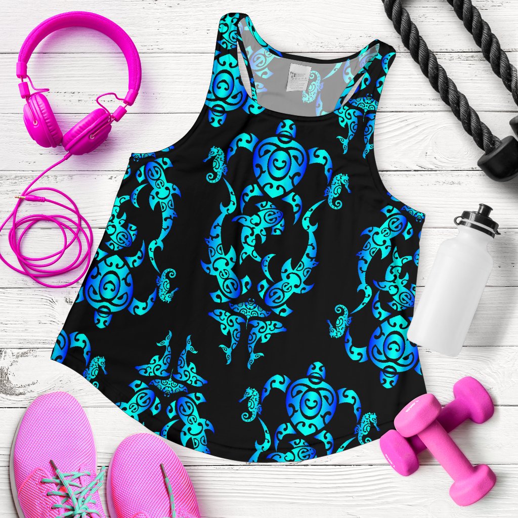 Sea Turtle Polynesian Tribal Hawaiian Women Racerback Tank Top
