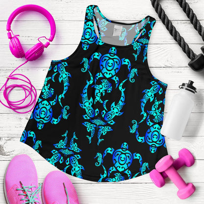 Sea Turtle Polynesian Tribal Hawaiian Women Racerback Tank Top