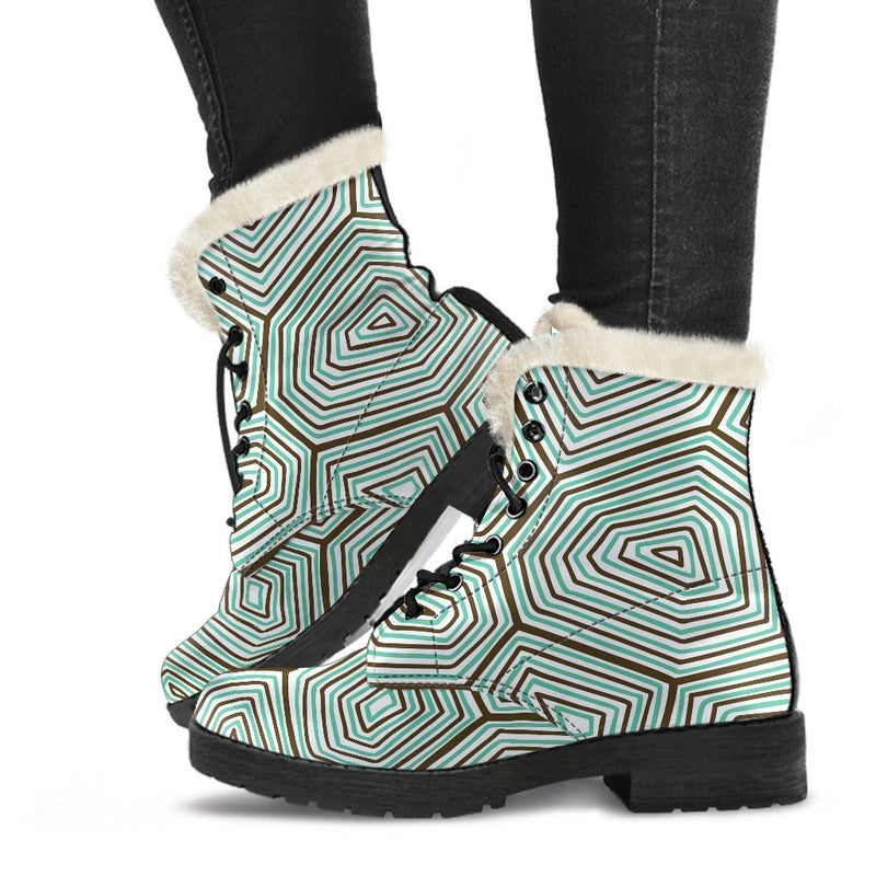 Sea Turtle Skin Print Faux Fur Leather Boots