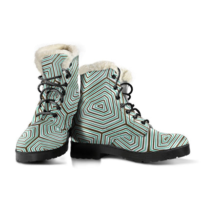 Sea Turtle Skin Print Faux Fur Leather Boots