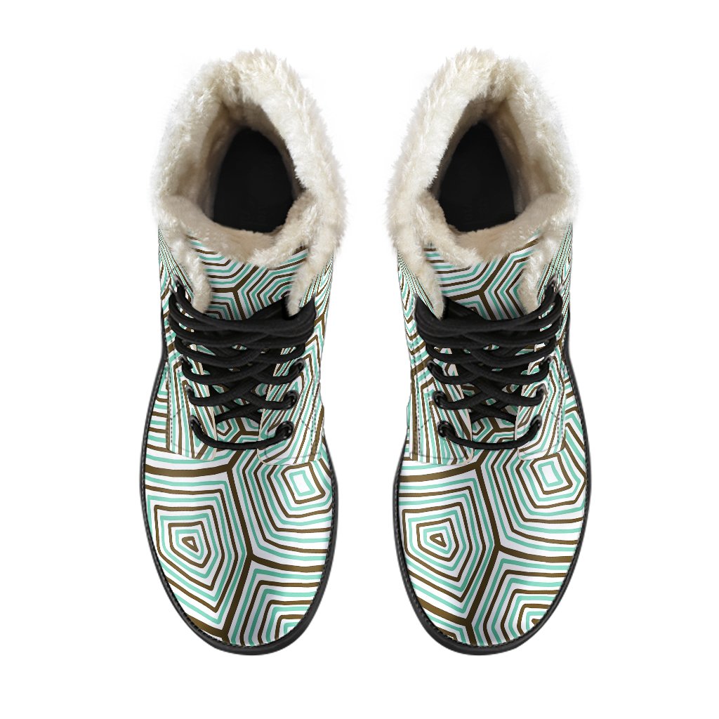 Sea Turtle Skin Print Faux Fur Leather Boots