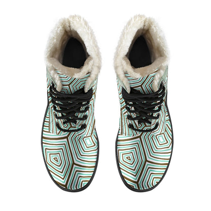 Sea Turtle Skin Print Faux Fur Leather Boots