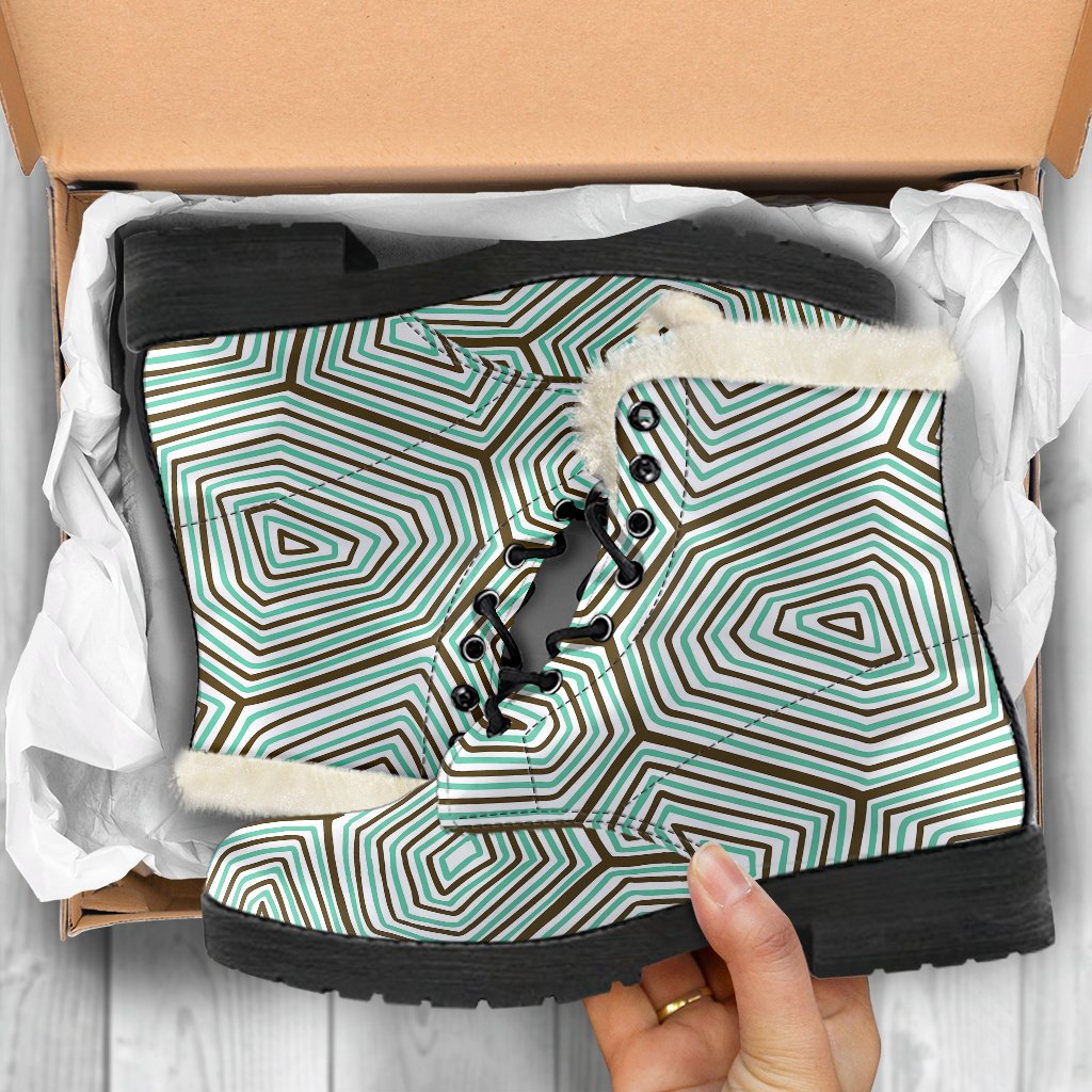 Sea Turtle Skin Print Faux Fur Leather Boots