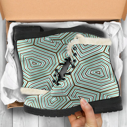 Sea Turtle Skin Print Faux Fur Leather Boots