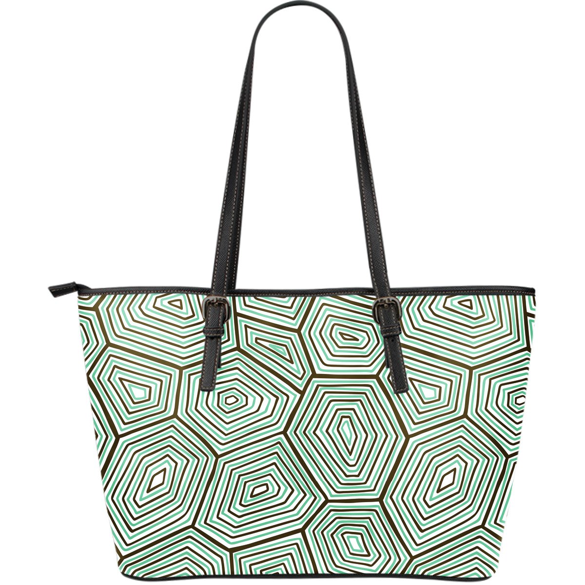 Sea Turtle Skin Print Large Leather Tote Bag