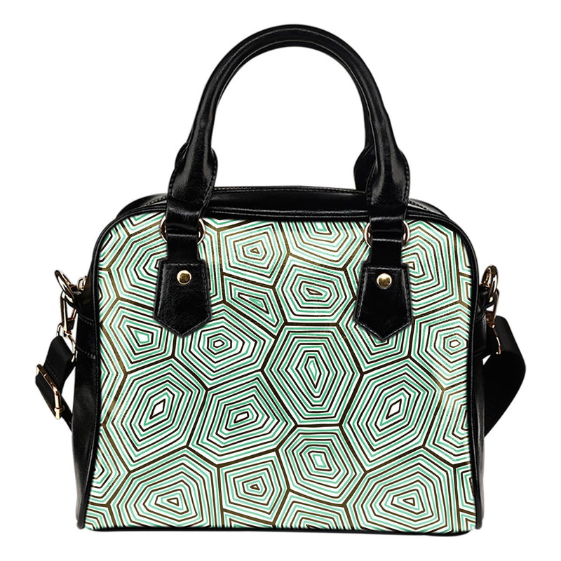 Sea Turtle Skin Print Leather Shoulder Handbag