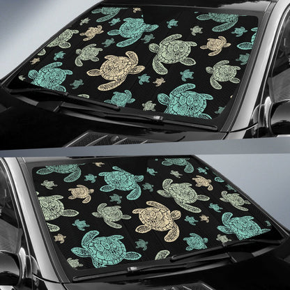 Sea Turtle Stamp Pattern Car Sun Shade-JorJune