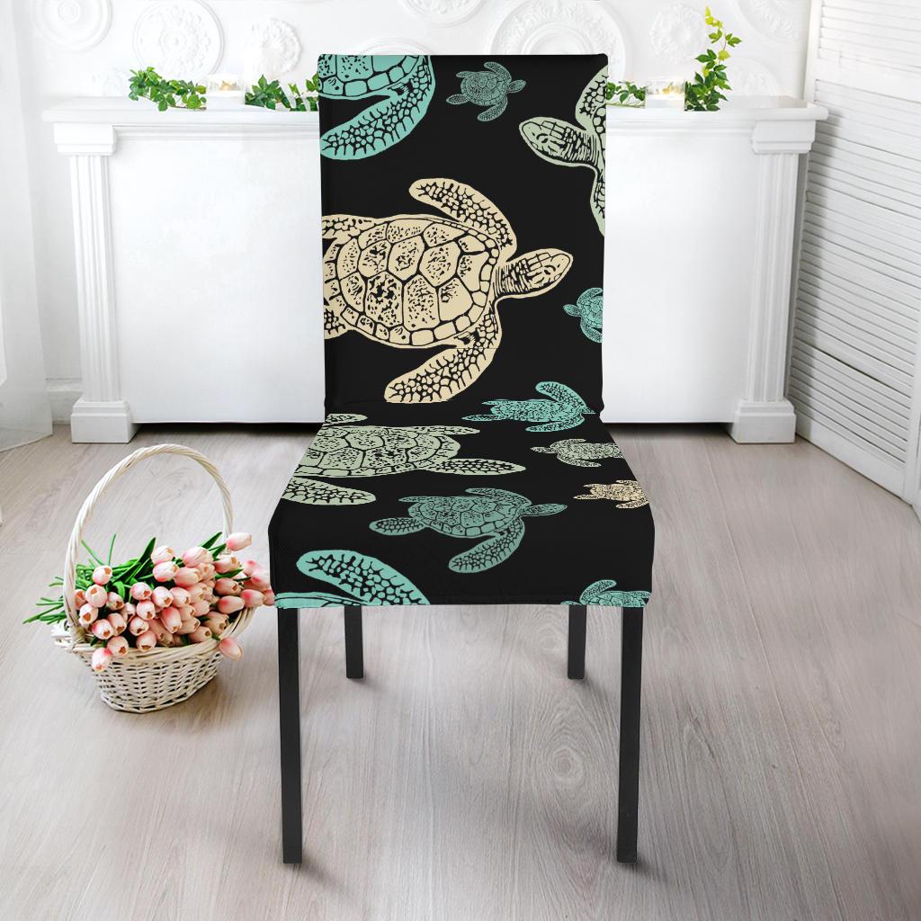 Sea Turtle Stamp Pattern Dining Chair Slipcover-JORJUNE.COM