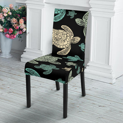 Sea Turtle Stamp Pattern Dining Chair Slipcover-JORJUNE.COM