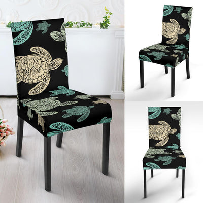 Sea Turtle Stamp Pattern Dining Chair Slipcover-JORJUNE.COM