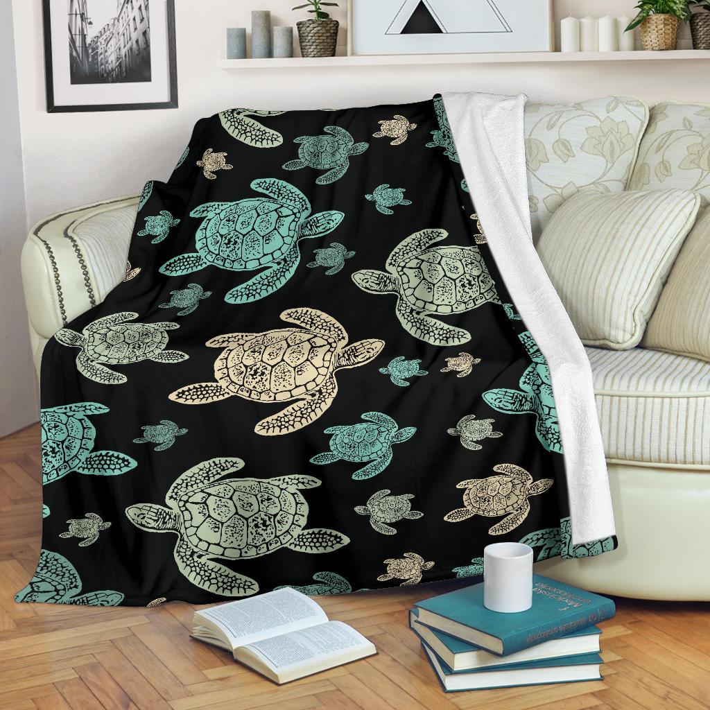 Sea Turtle Stamp Pattern Fleece Blanket