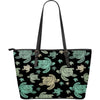 Sea Turtle Stamp Pattern Large Leather Tote Bag