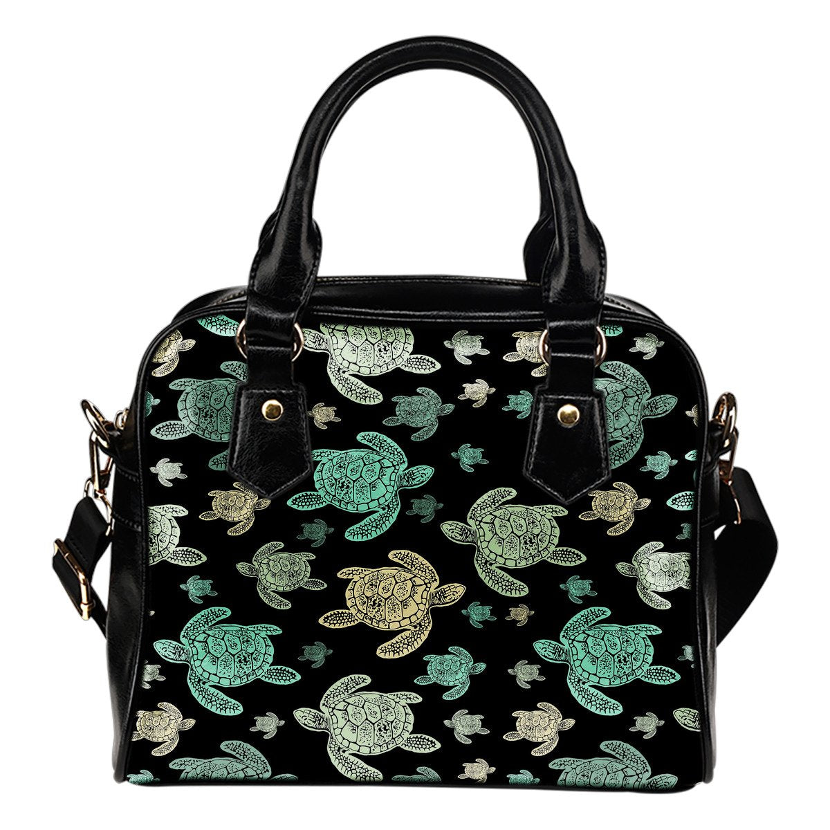 Sea Turtle Stamp Pattern Leather Shoulder Handbag