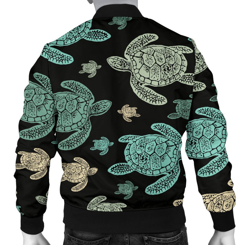 Sea Turtle Stamp Pattern Men Casual Bomber Jacket