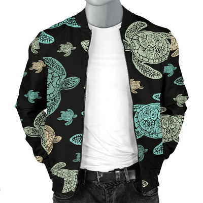 Sea Turtle Stamp Pattern Men Casual Bomber Jacket