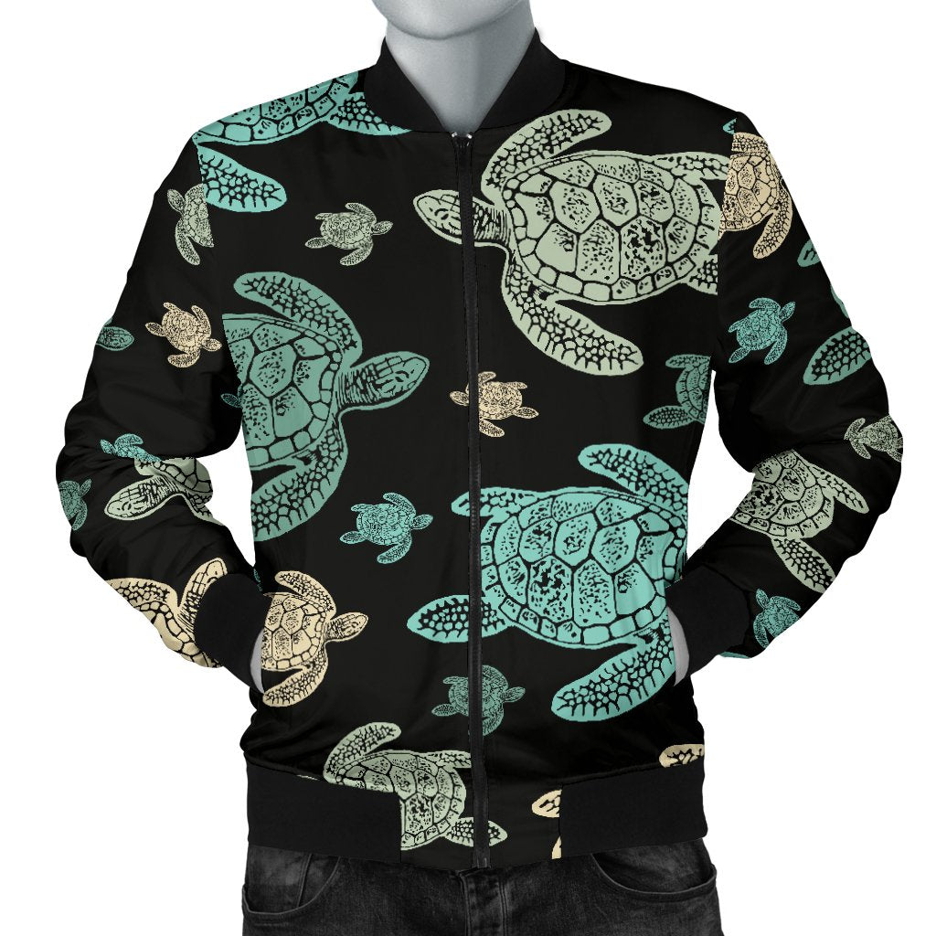 Sea Turtle Stamp Pattern Men Casual Bomber Jacket